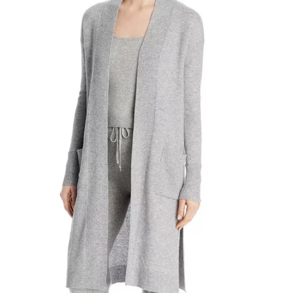 AQUA Gray 100% Cashmere Long Open Cardigan Duster Sweater Small